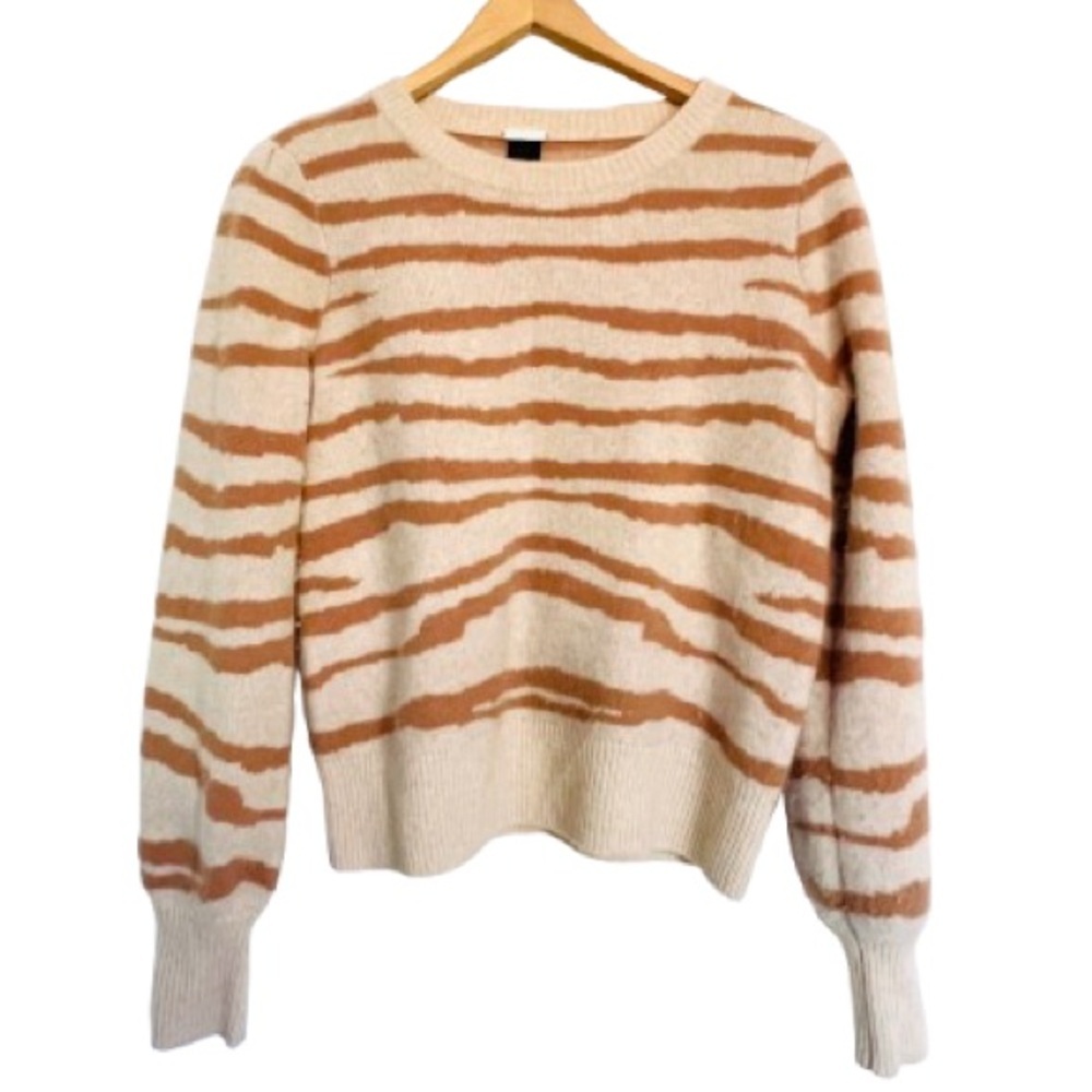Magaschoni 100% Cashmere Zebra Striped Sweater in Camel and Cream. Size Medium